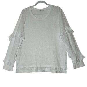 Wilt Top Women's Large‎ White Long Ruffled-Sleeve Round-Neck Cotton